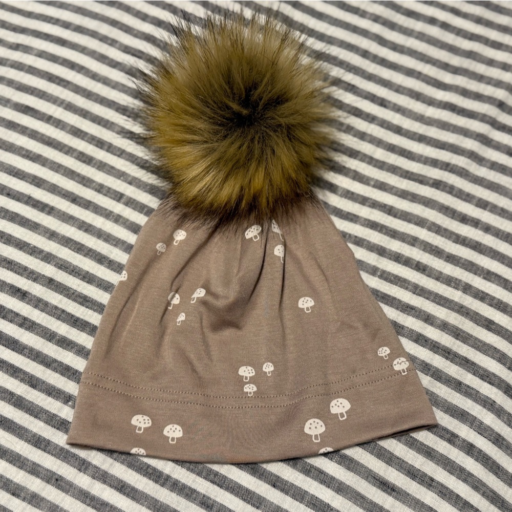 Little & Lively Toddler faux fur beanie hat brown mushroom ethically made in CA